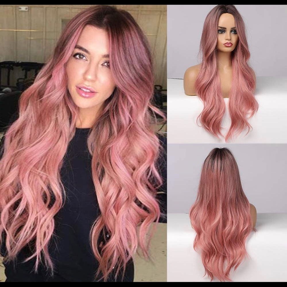 Esmee synthetic wigs ombré pink long wavy